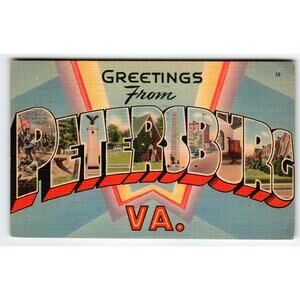 Greetings From Petersburg Virginia 1940's Postcard Large Letter Linen 1948